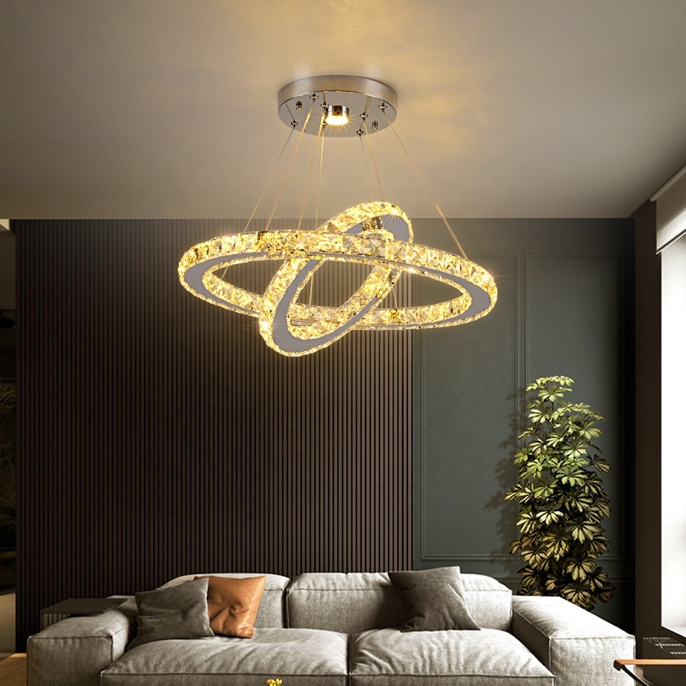 LED Lights Ceiling Fixtures Flush Mount Pendant Lights Crystal Chandeliers 2 Rings