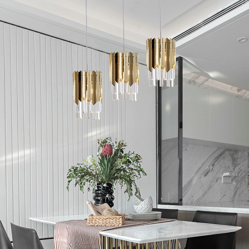 Luxury Gold Stainless Steel Chandelier K9 Clear Crystal LED Modern Pendant Light