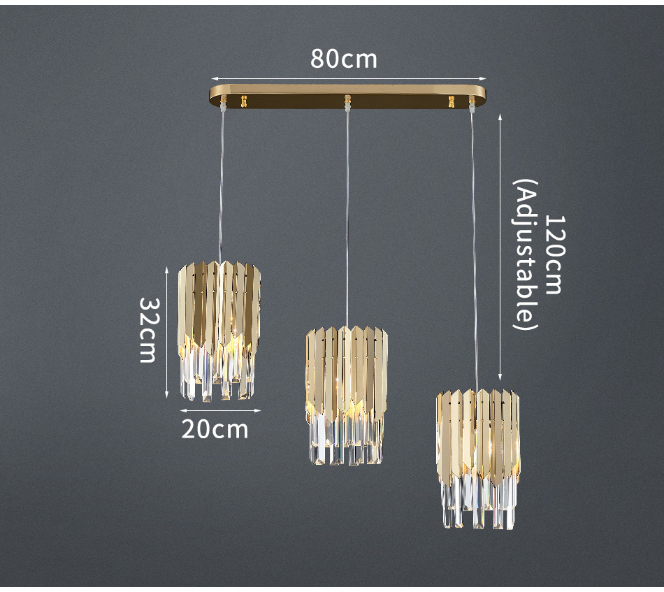 Luxury Gold Stainless Steel Chandelier K9 Clear Crystal LED Modern Pendant Light