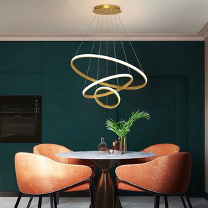 Nodric 44W 3 Rings Round Aluminum Acrylic Led Golden Ceiling Pendant Light For Living Room