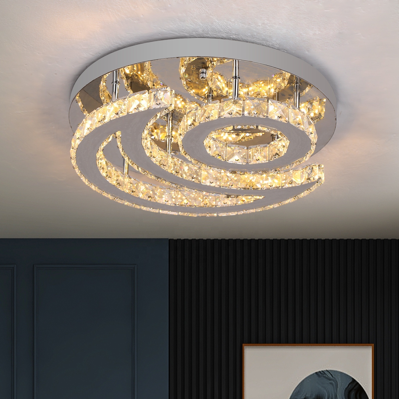 33W Sun Moon Surface Mounted Crystal Round Ceiling Lamp For Indoor Home Lighting