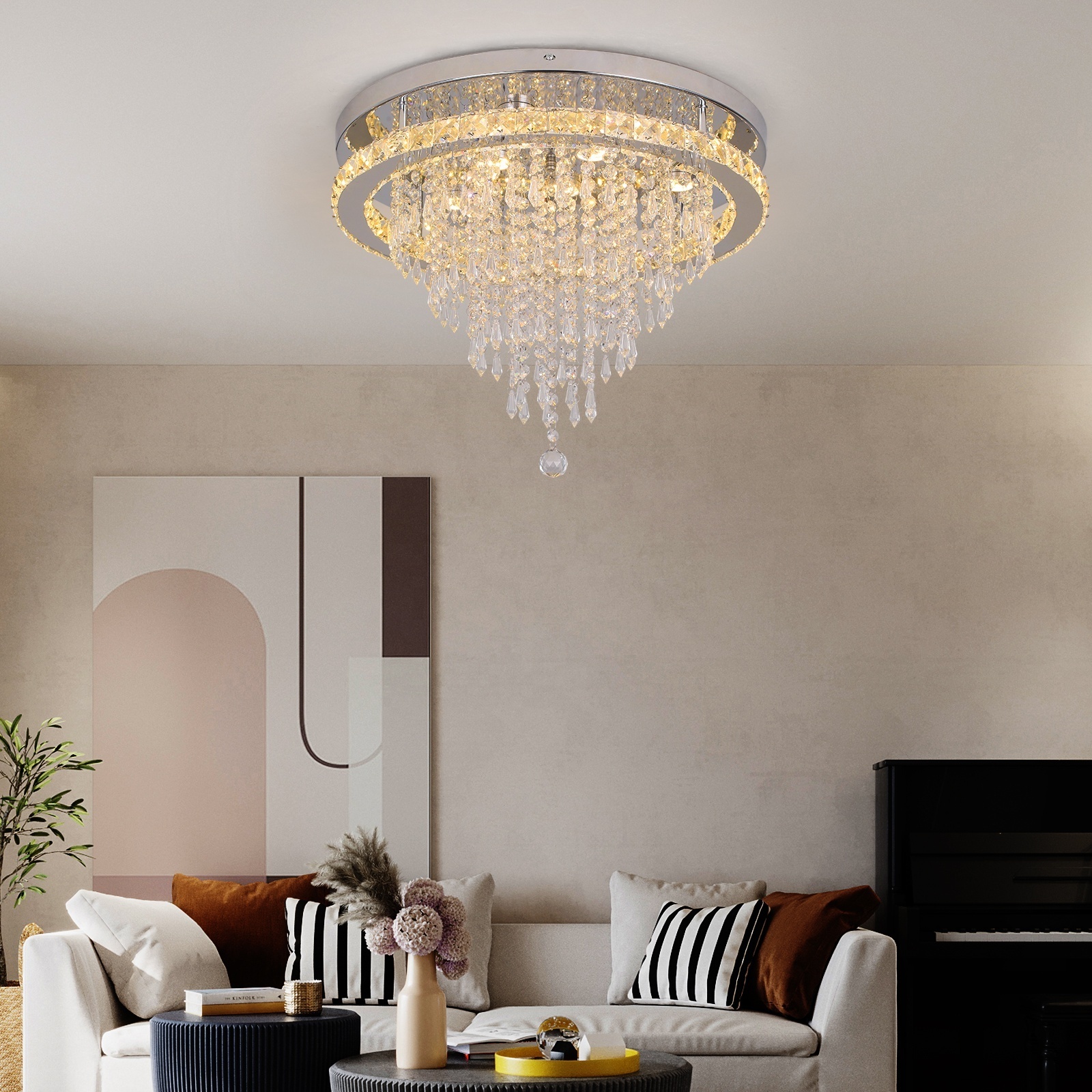 Custom Modern Luxury 46w Dimmable Ceiling Crystal Chandelier Light Indoor Led Ceiling Lamp