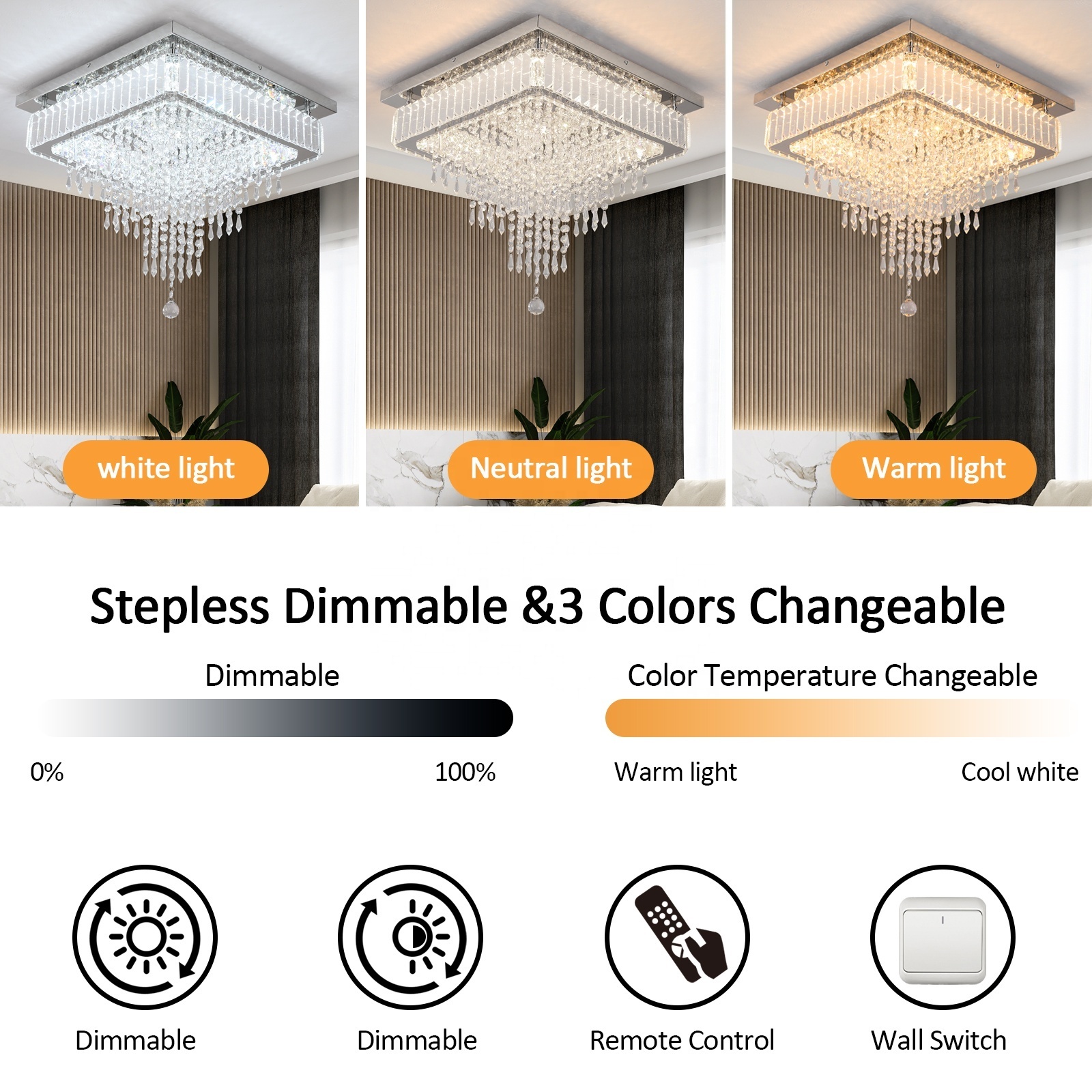 Remote Control Led Smart Cluster Crystal Drop Pendant Lamp Chandelier Ceiling Light For Home