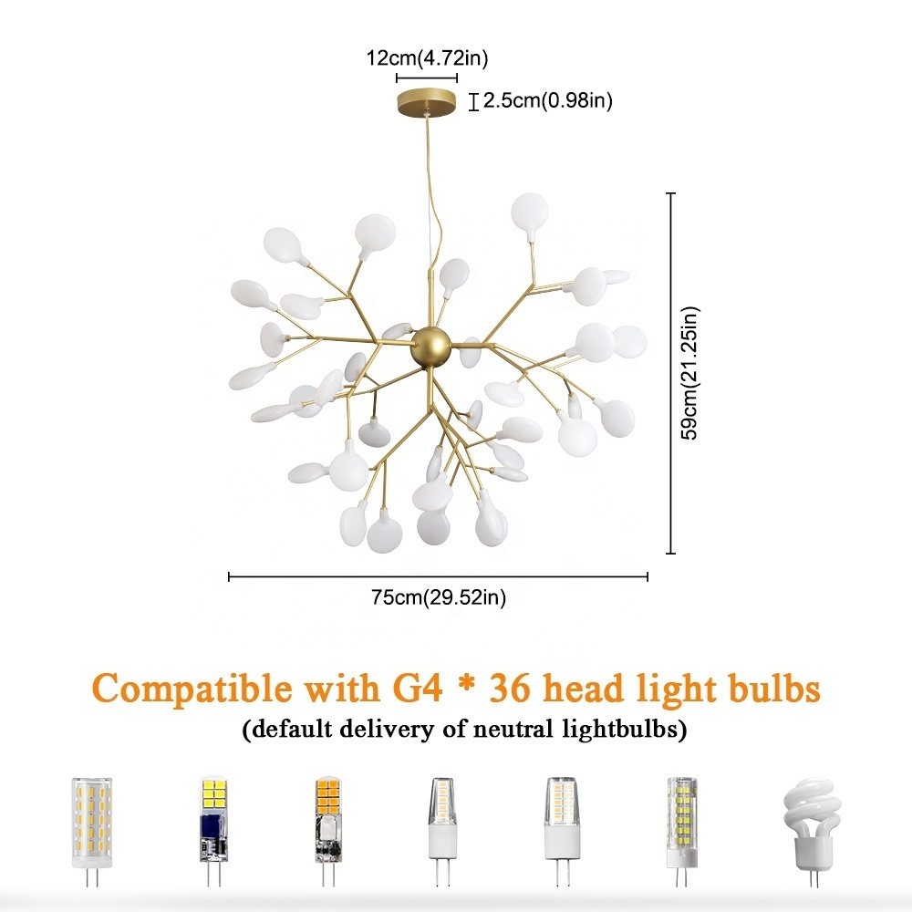 9 27 36 45 54 Hends Bulbs Nordic Firefly Chandelier Post Modern Minimalist Acrylic Firefly Gold Pendant Chandelier Light