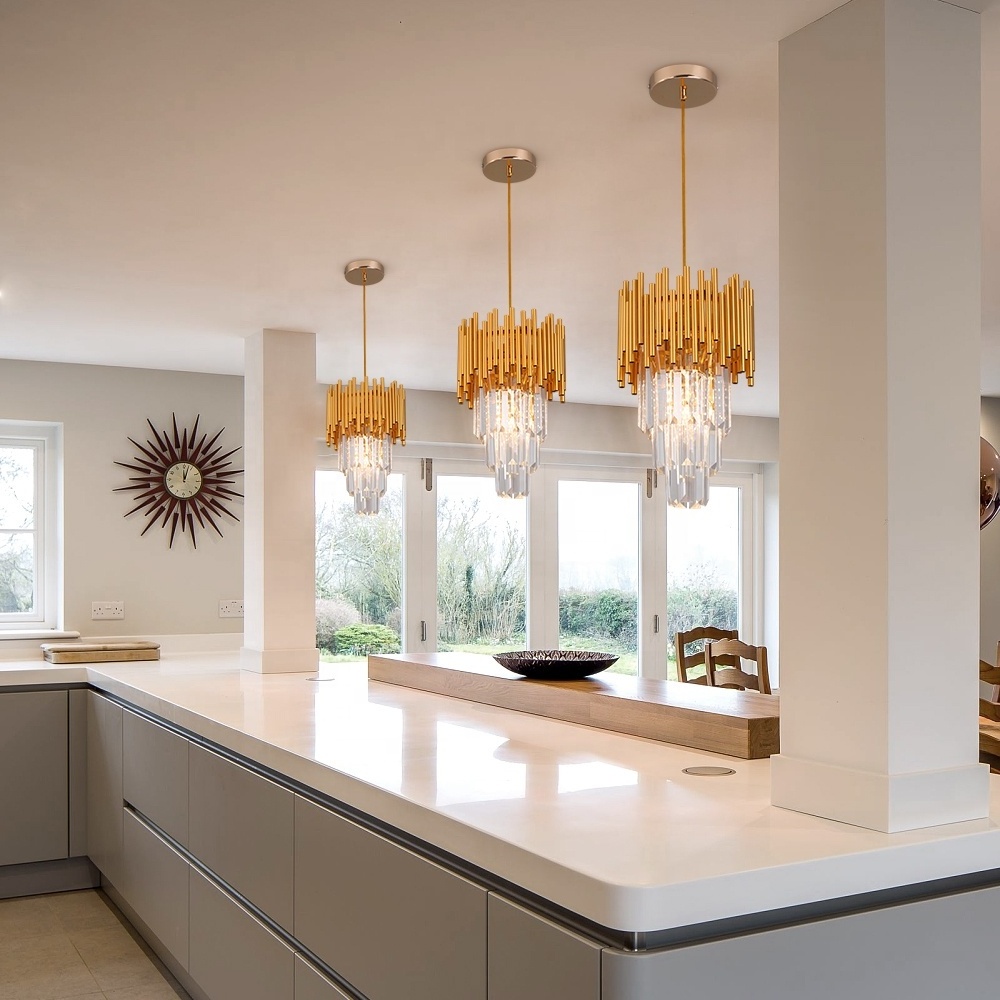 Golden Indoor Kitchen Island Crystal Lamparas Pendant Chandelier Ceiling Light For Apartment