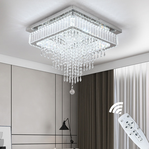 Remote Control Led Smart Cluster Crystal Drop Pendant Lamp Chandelier Ceiling Light For Home