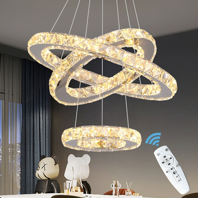 Modern Home 47W Crystal Lighting Round Hanging Lamps Remote 3 Ring Chandeliers And Pendant Lights