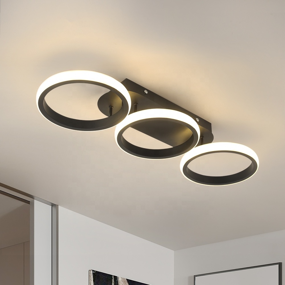 New Design Nordic Black 33W Round 3 Heads Flush Mount Led ceiling Light Fixture