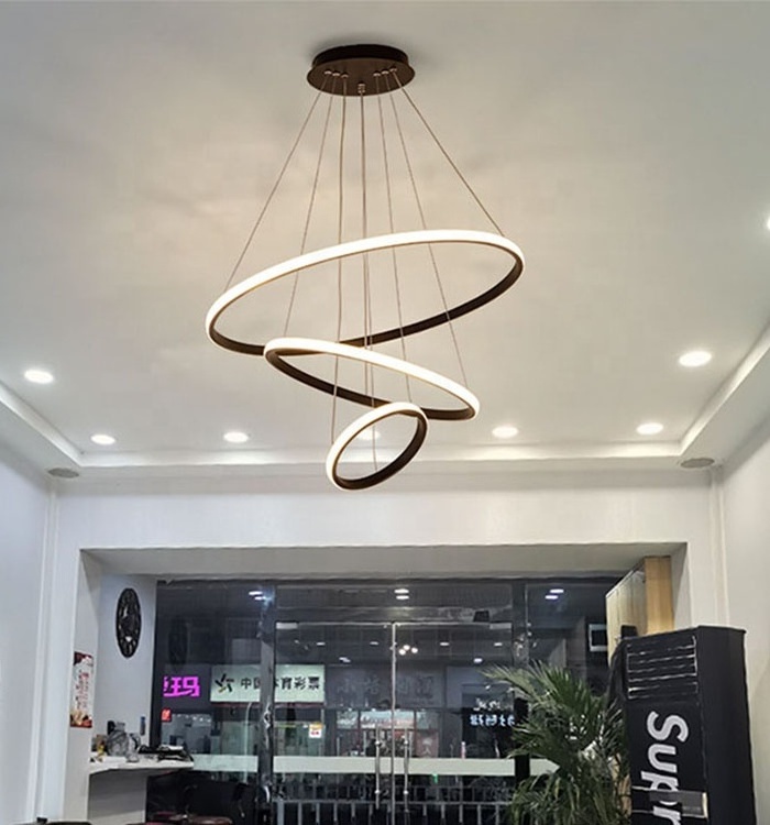 Modern  44W 3 Rings Aluminum Acrylic Led Black Ceiling Pendant Light For Home