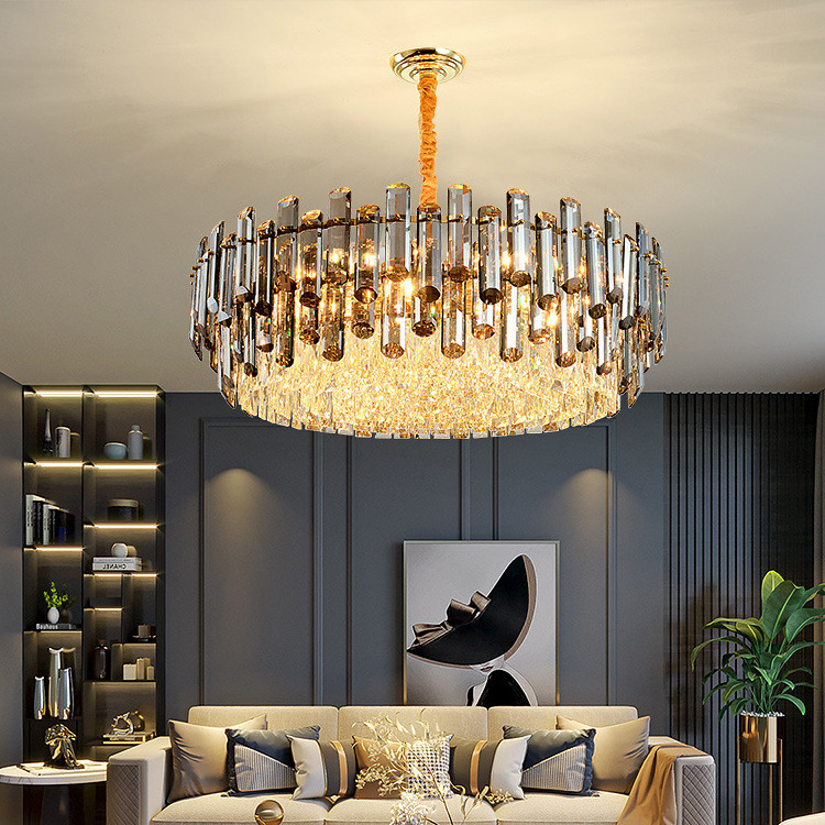 Modern Crystal Chandelier LED Ceiling Light Fixtures Adjustable Iron Pendant Lighting