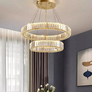 Modern Living Room 2 Round Circle Crystal Chandelier Pendant Light For Dining Table