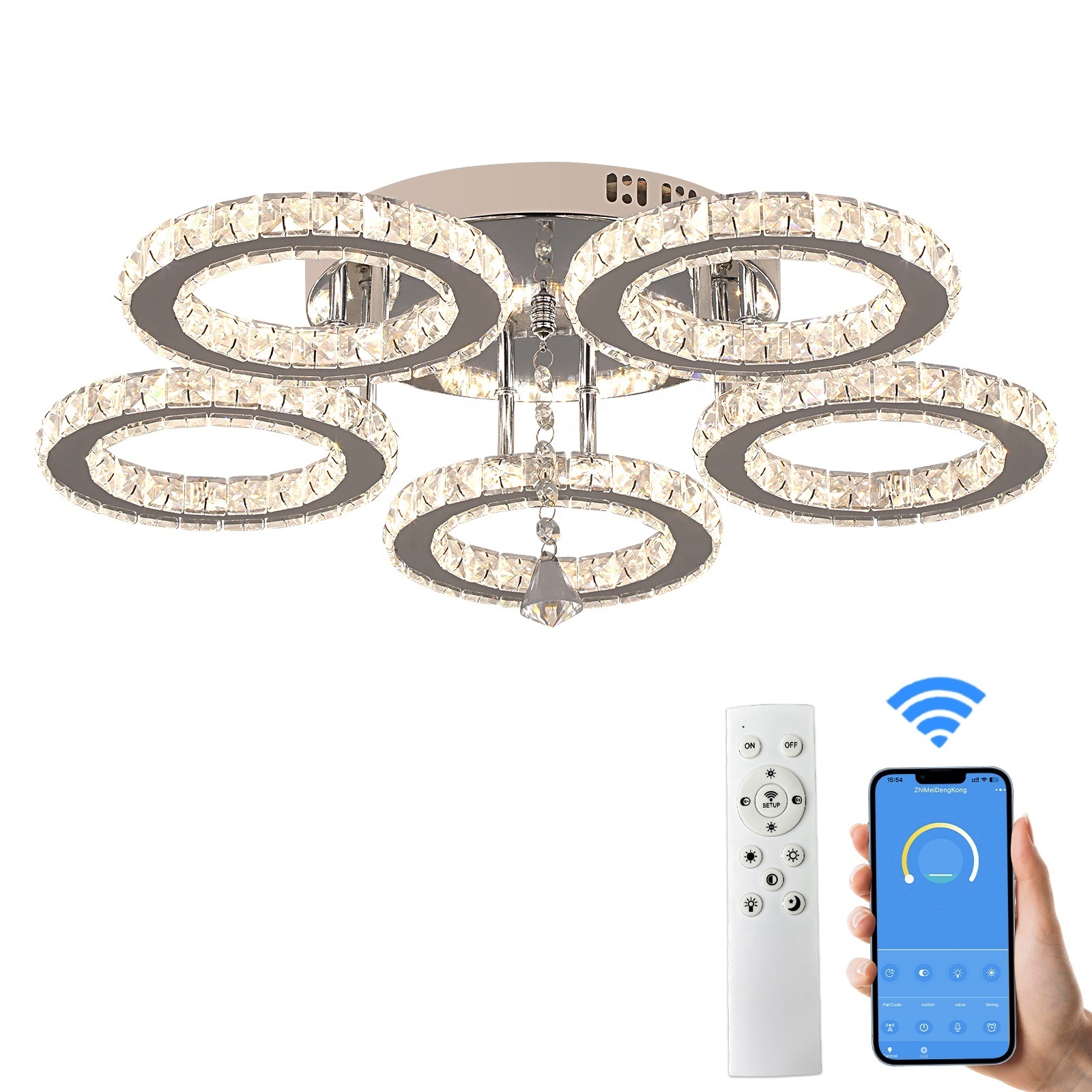 Factory Surface Mounted 5 Round Led Crystal Dimmable Smart Ceiling Lights For Living Room