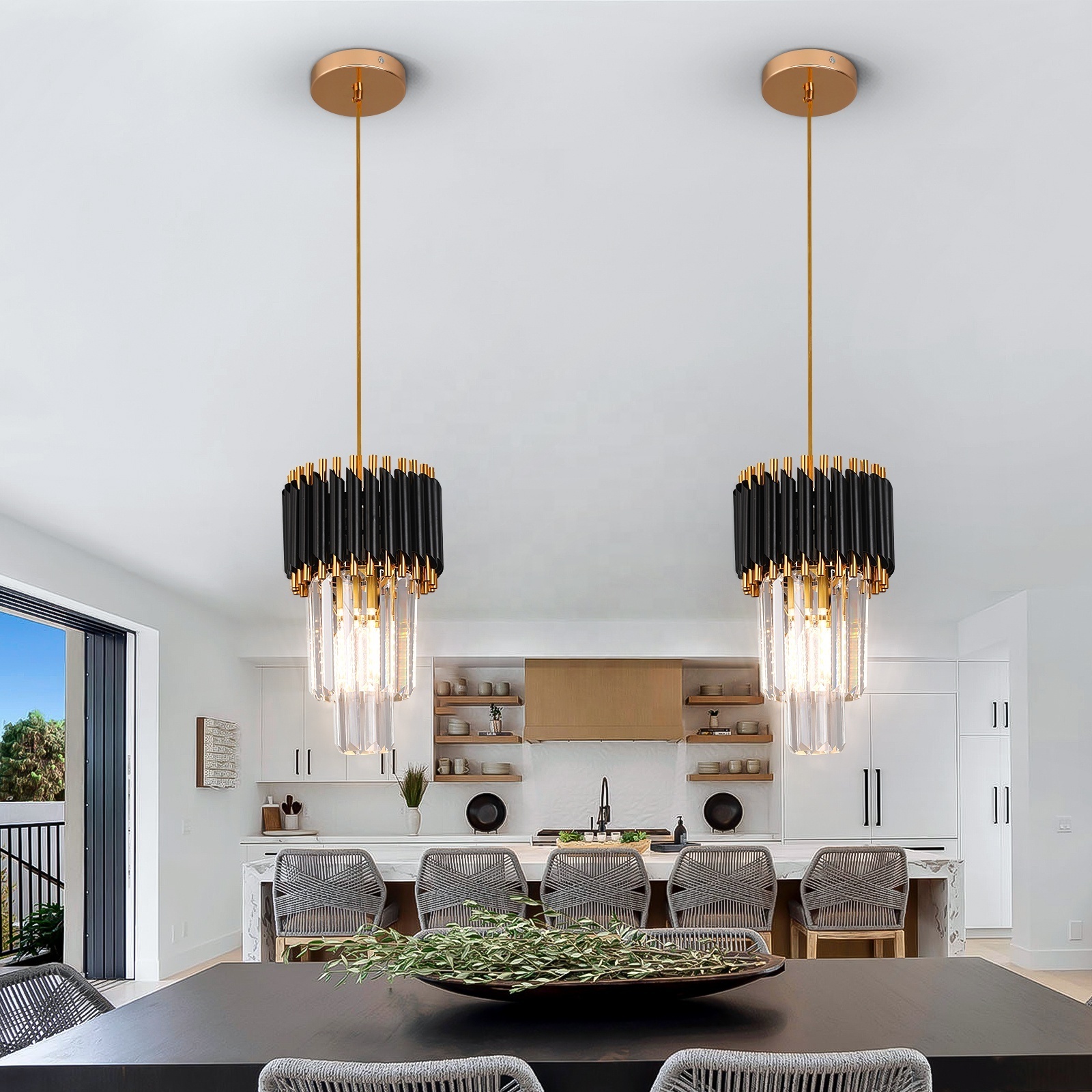 Apartment Simple Modern Light Luxury Hanging 2 Tier Capiz Chandelier For Living Room Restaurant