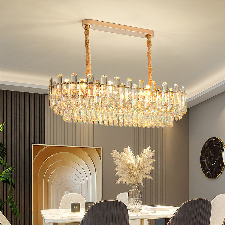 Modern Crystal Chandelier LED Ceiling Light Fixtures Adjustable Iron Pendant Lighting