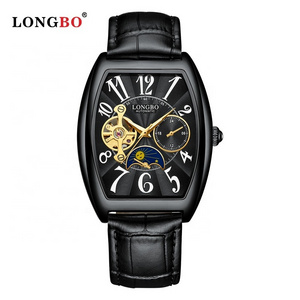 LONGBO Automatic hollow mechanical watch Waterproof mechanical men's leather strap  square watch