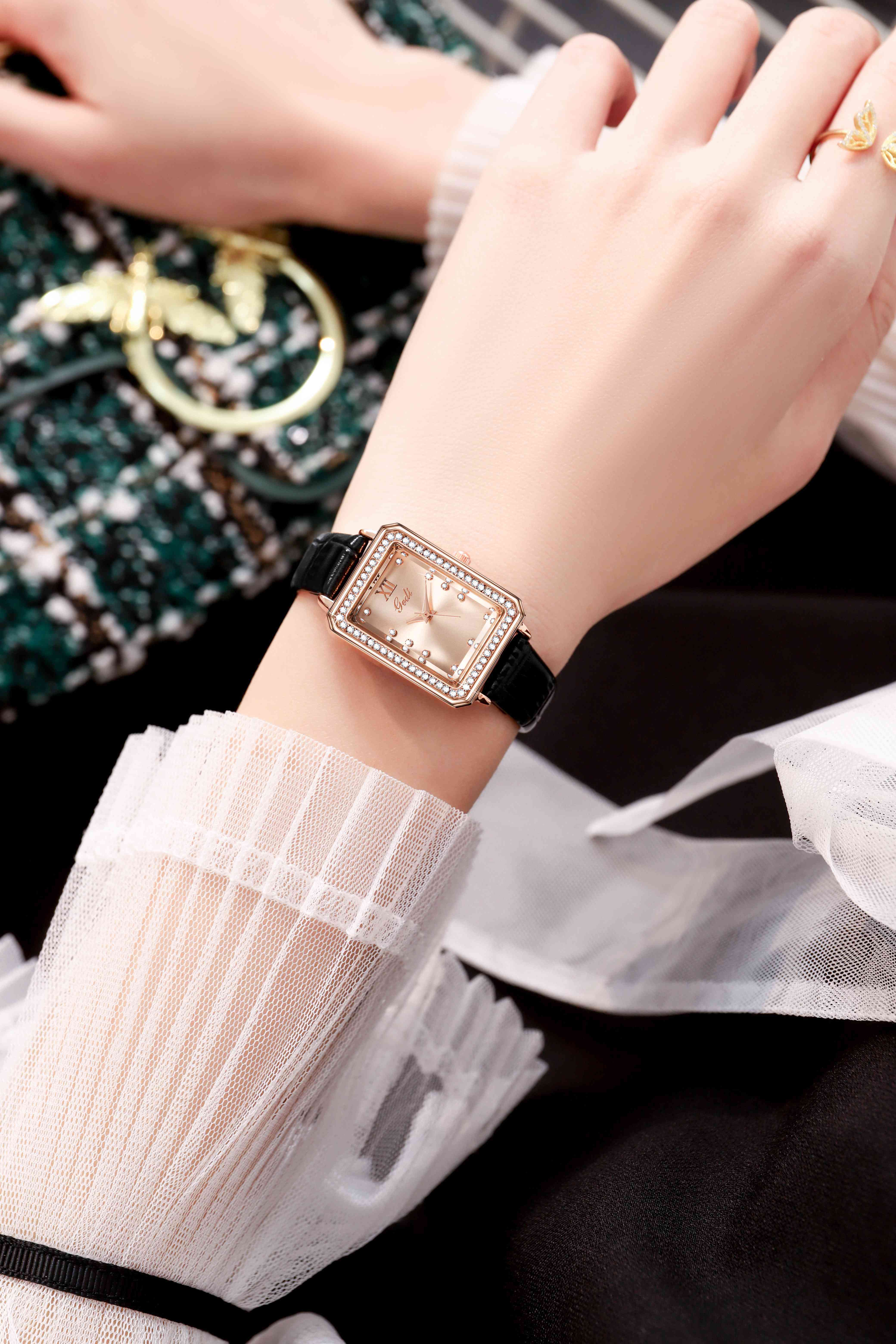 GEDI 21025 Simple and fashionable trend belt square high-end niche quartz watch