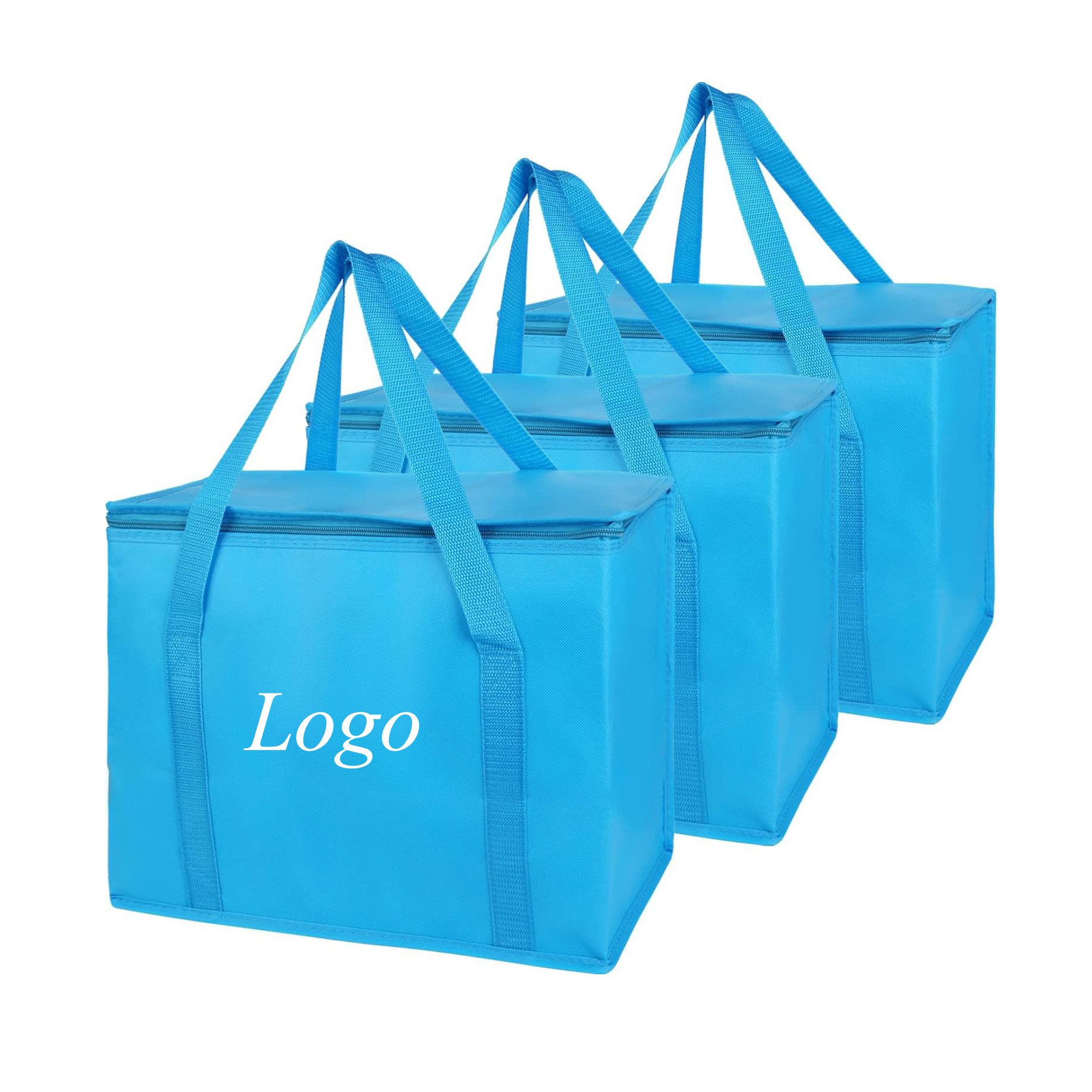 Hot Sale Light Blue Food Lunch Cooler Bag Outdoor Insulated Portable Nonwoven Bag Woman Lunch Bag Cooler Fashion