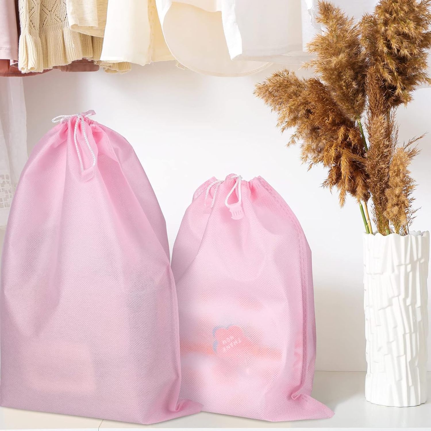 Cheap Price Nonwoven Laundry Storage Draw String Eco Nonwoven Fabric Dust Bag Pink Nonwoven Dustbag