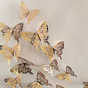 12pcs 3D Metal Texture Stereo Hollow Butterfly Wall Stickers Wedding Festive Home Decoration