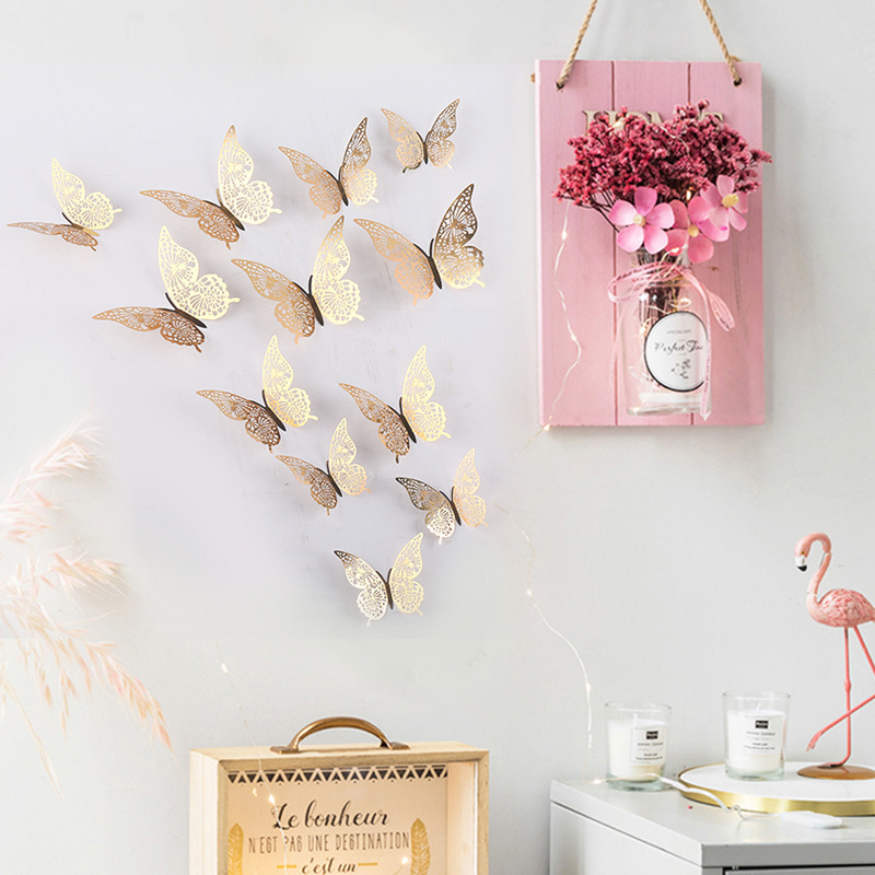 Hollow Butterfly 3D Hollow Metal Butterfly Wall Decoration Home Living Room Three-dimensional Butterfly Decoration Sticker