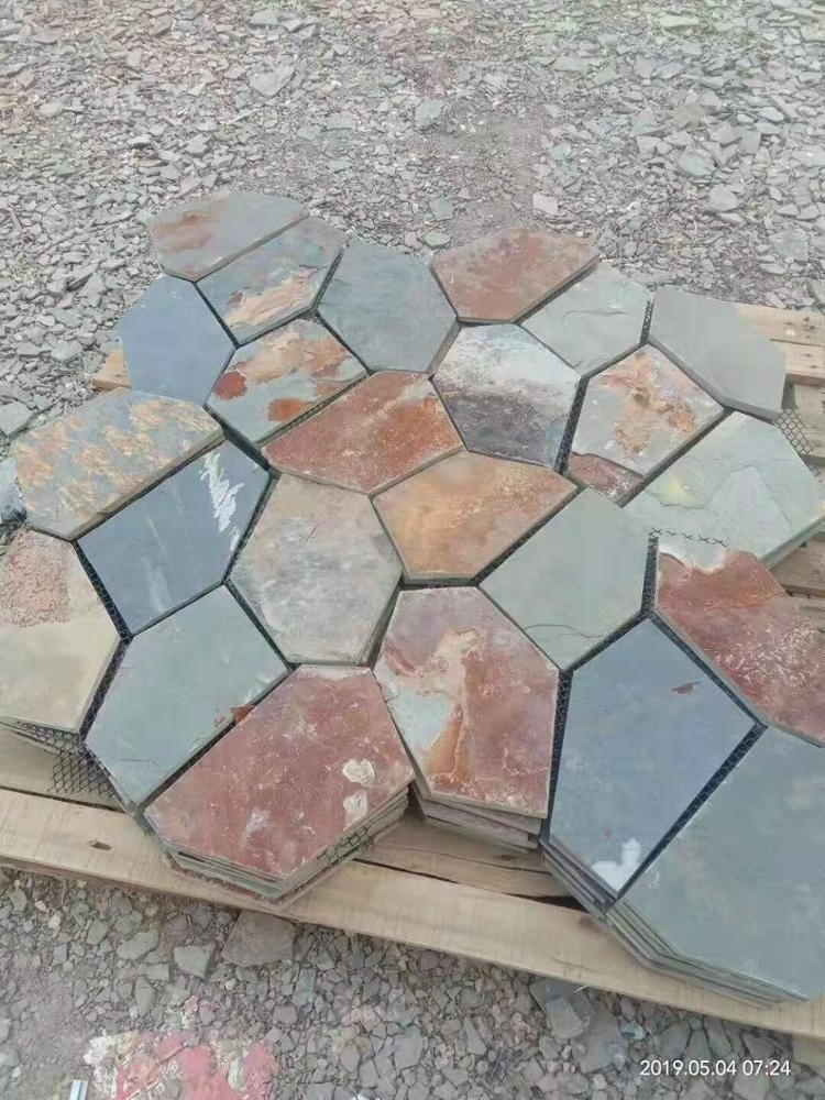 Top Quality flagstone mats irregular shape rusty mesh net slate tile