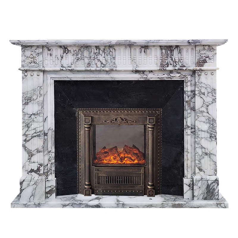 Marble Fireplace New Style 100% Hand Carved Freestanding Carrara White Stone Bathroom European Stone Fire Wall Indoor 5 Years 02