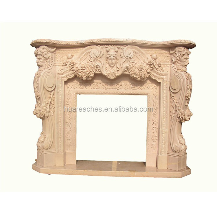 china factory supply European decorative natural beige white marble fireplace