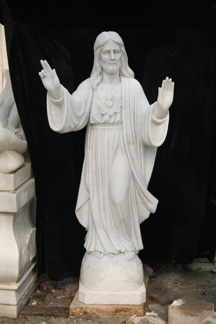 Freestanding Natural Stone Church Statue Park White Marble Jesus Statues