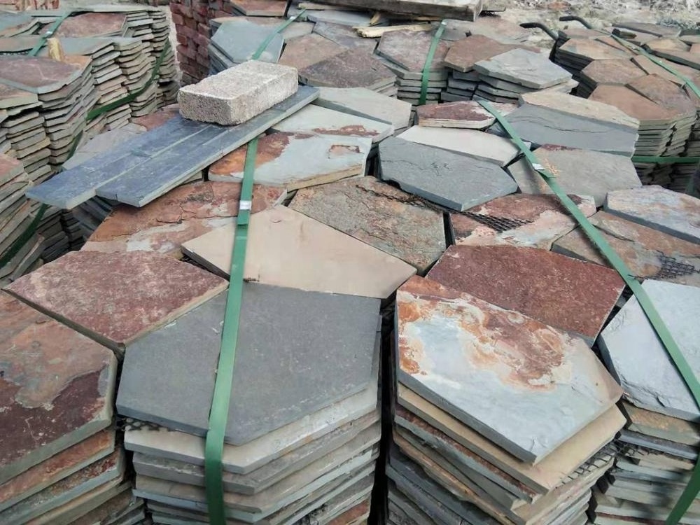 Top Quality flagstone mats irregular shape rusty mesh net slate tile