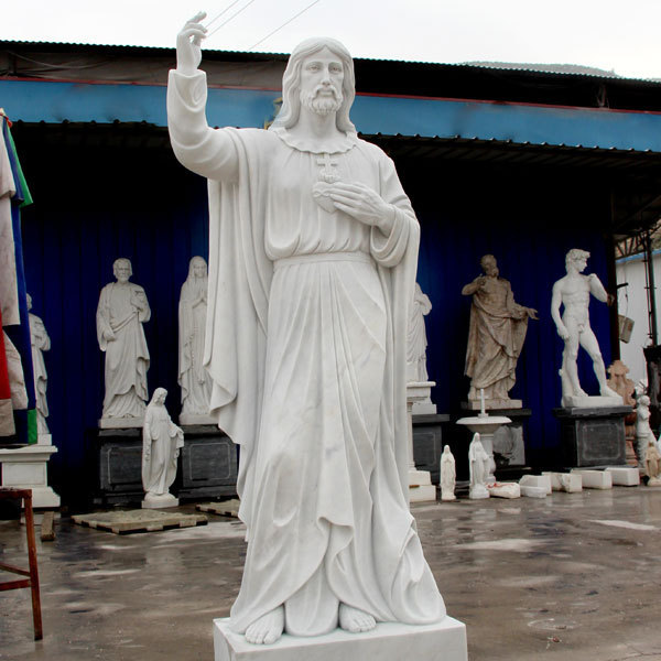 Freestanding Natural Stone Church Statue Park White Marble Jesus Statues