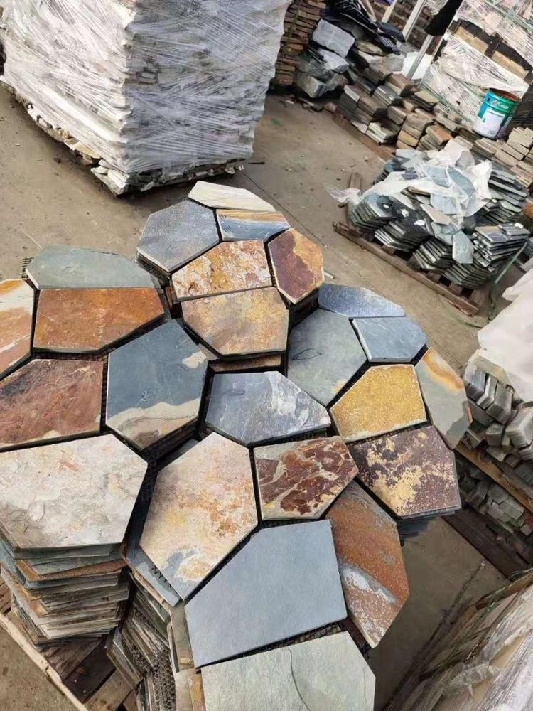 Top Quality flagstone mats irregular shape rusty mesh net slate tile