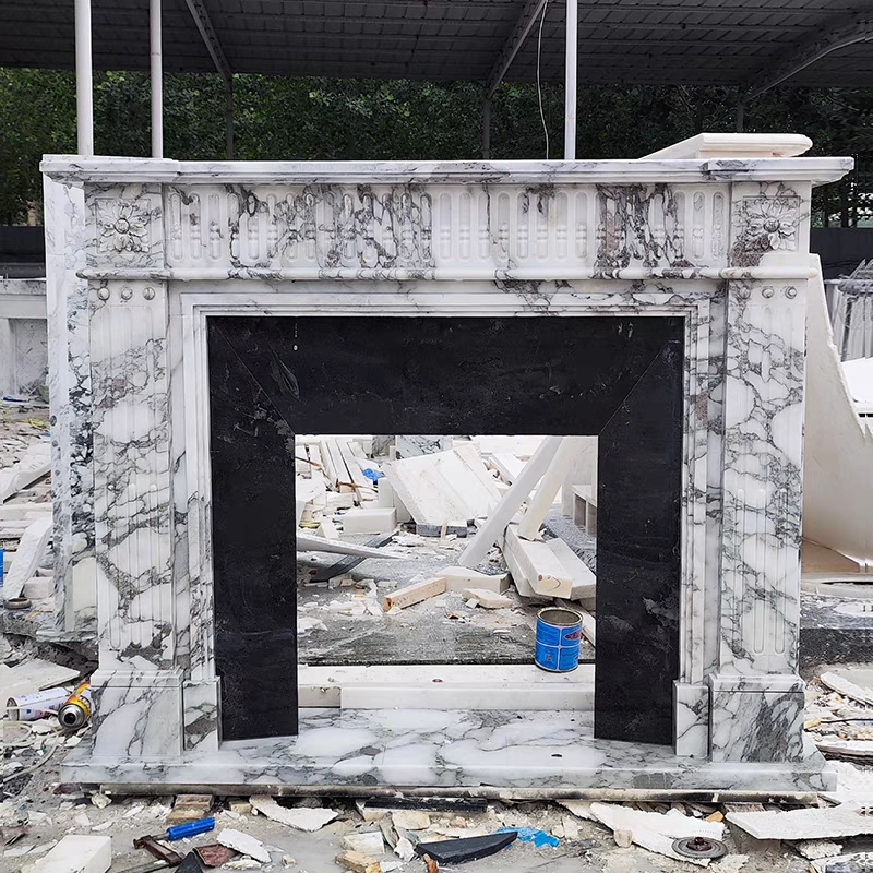 Marble Fireplace New Style 100% Hand Carved Freestanding Carrara White Stone Bathroom European Stone Fire Wall Indoor 5 Years 02