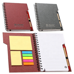 Custom double metal spiral ECO friendly  book Coil notebook with paper pen and sticky notes for promotion gift office