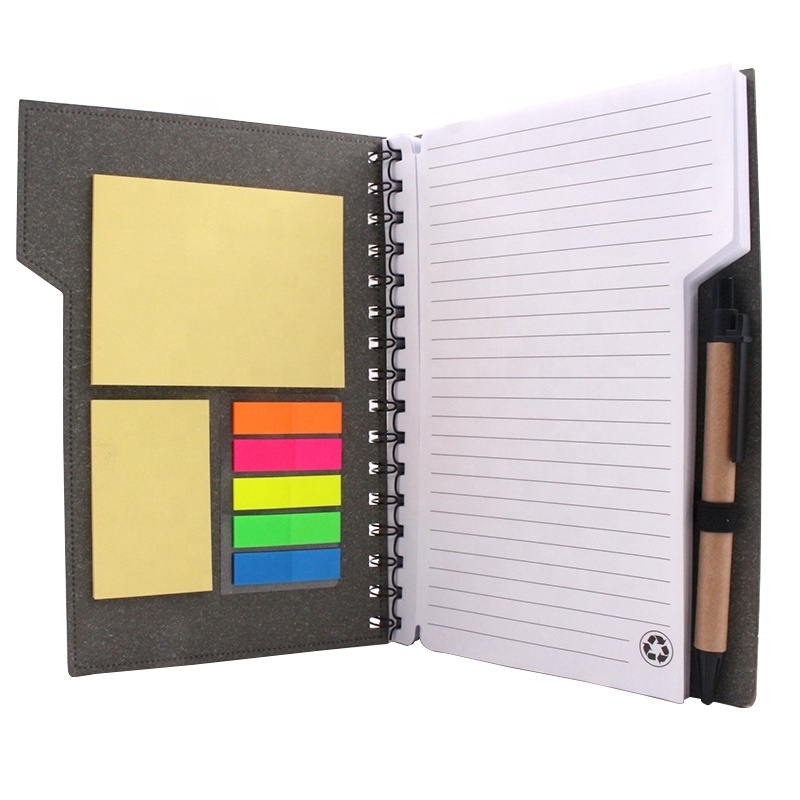 Custom double metal spiral ECO friendly  book Coil notebook with paper pen and sticky notes for promotion gift office