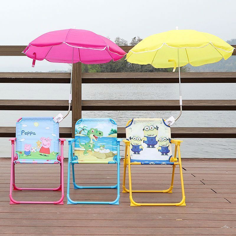 Customizable Pattern Outdoor Children's Foldable Portable Multifunctional Beach Chair With Sun Umbrella