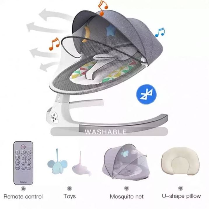 2023 Hanging Sleeper Crib Shaker Cradle Mesh Cradle Electric Rocker Swing and Bouncer 2 in 1 Baby Swing Chair Music