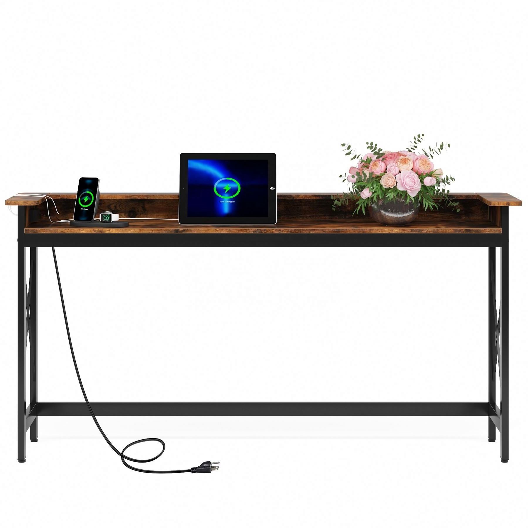 Modern Wood Skinny Meuble D'entree Couloir Sofa Coffee Bar Long Console Side Table With Charging Station