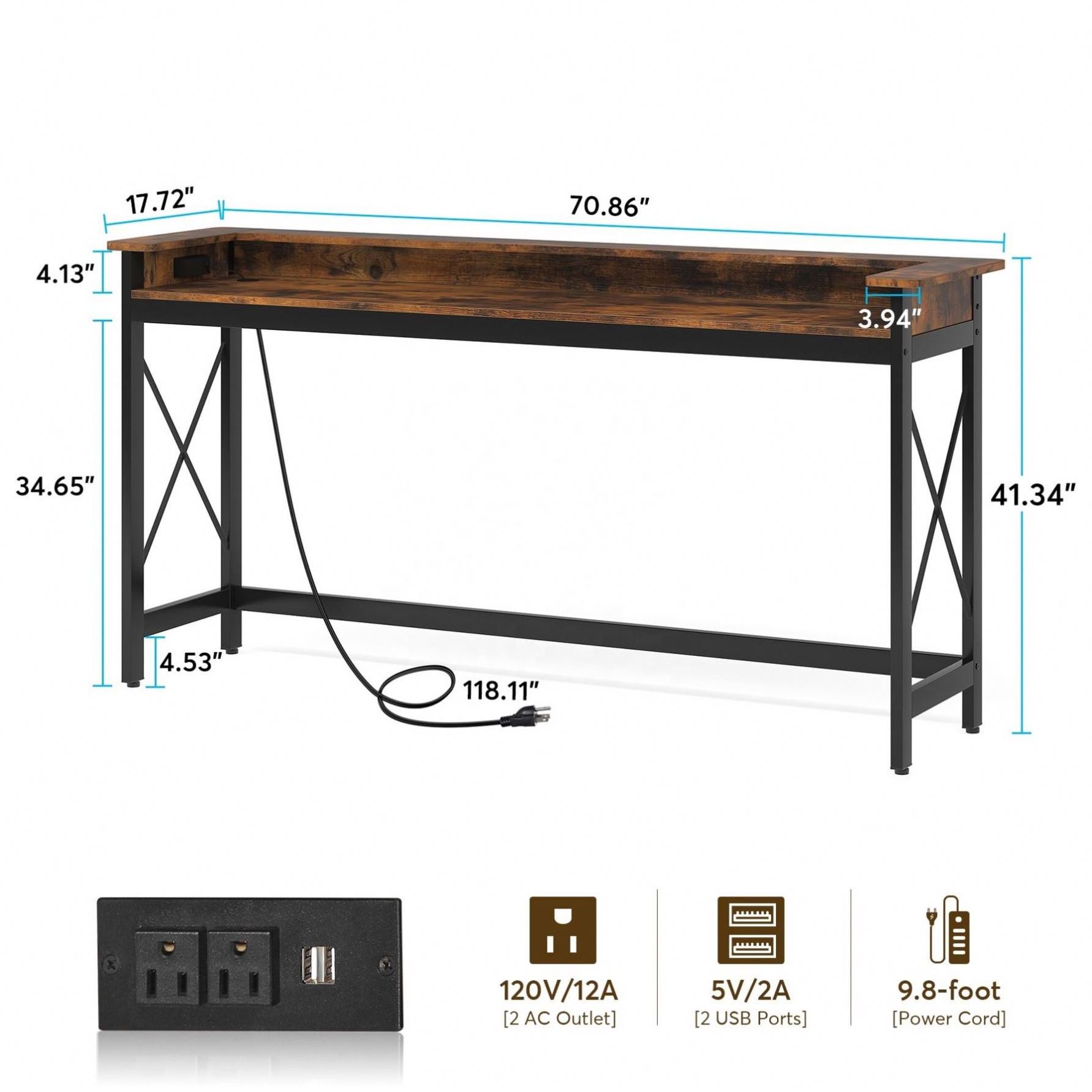 Modern Wood Skinny Meuble D'entree Couloir Sofa Coffee Bar Long Console Side Table With Charging Station