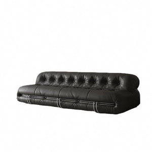 2023 Suessen  Living Room Black Genuine Leather Retro Leisure Corner Sofa