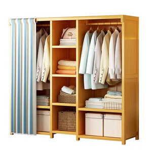 Factory Price Bedroom Cheap canvas fabric folding portable wardrobe Multi-use closet Bamboo wardrobe fabric wardrobe