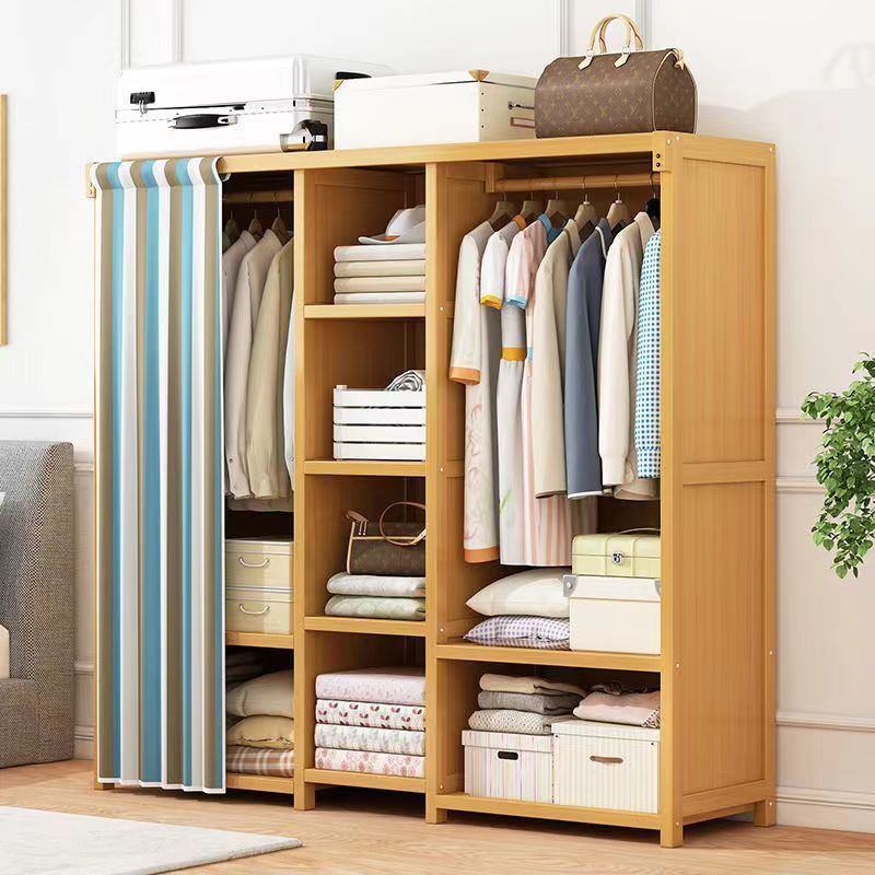 Factory Price Bedroom Cheap canvas fabric folding portable wardrobe Multi-use closet Bamboo wardrobe fabric wardrobe