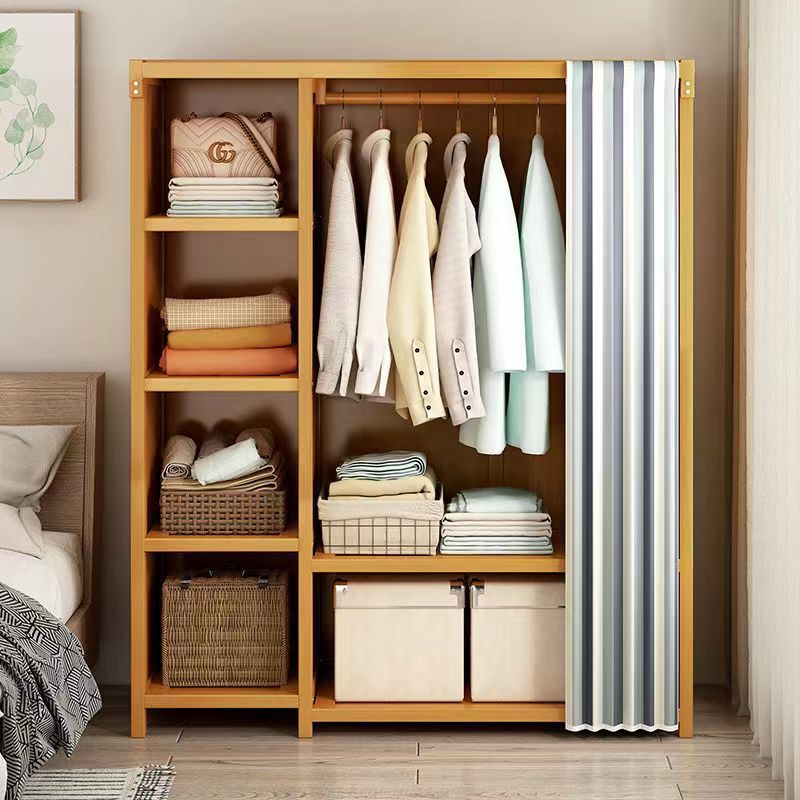 Factory Price Bedroom Cheap canvas fabric folding portable wardrobe Multi-use closet Bamboo wardrobe fabric wardrobe