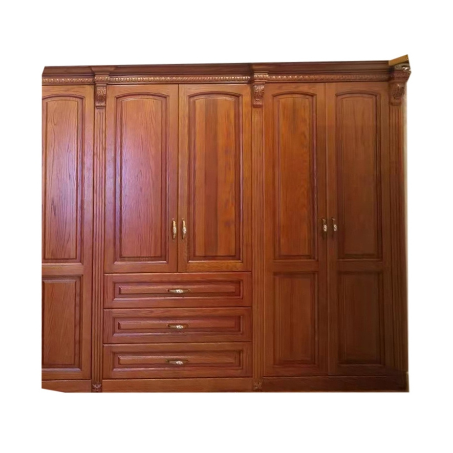 Factory wholesale  Solid Wood Carved redwood wardrobe Chinese Luxury Wardrobe Top Handmade Solid Wood Bedroom Furniture