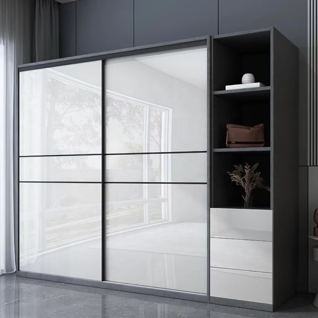 Mdf Modern Design Modular Mirrored Sliding Door Soild Wood Cupboard Wardrobe Custom Closet