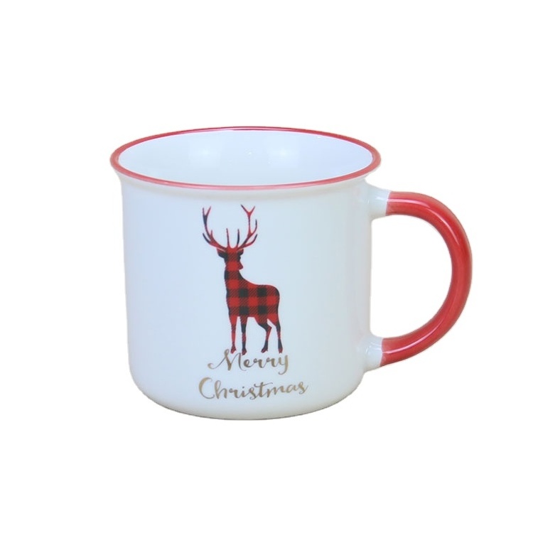 Custom European style bulk deer design medium capacity Christmas Gift Ceramic Enamel Mug