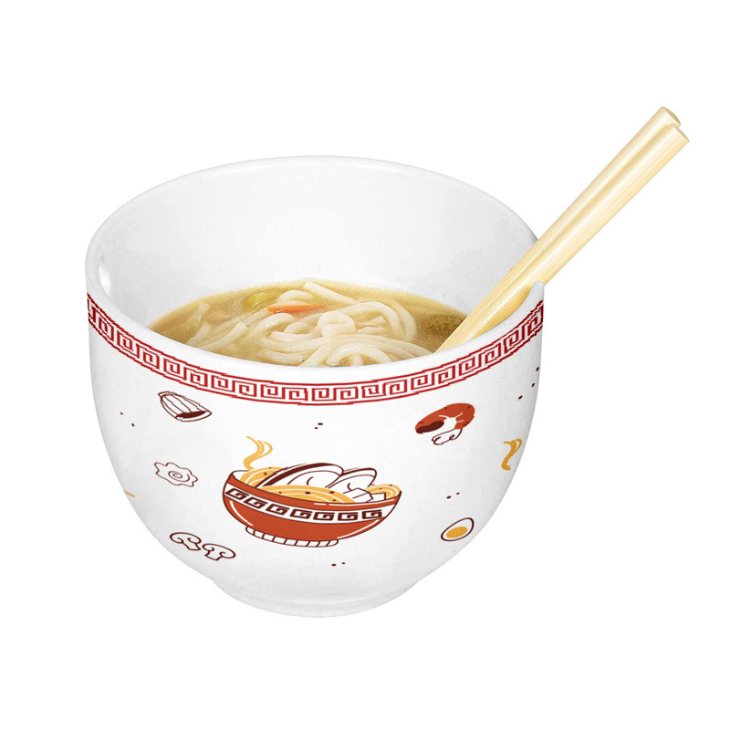 Custom High-quality White Porcelain Ceramic Noodles Ramen Bowl With Chopsticks With Color Gift Box