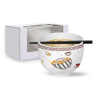 Custom High-quality White Porcelain Ceramic Noodles Ramen Bowl With Chopsticks With Color Gift Box