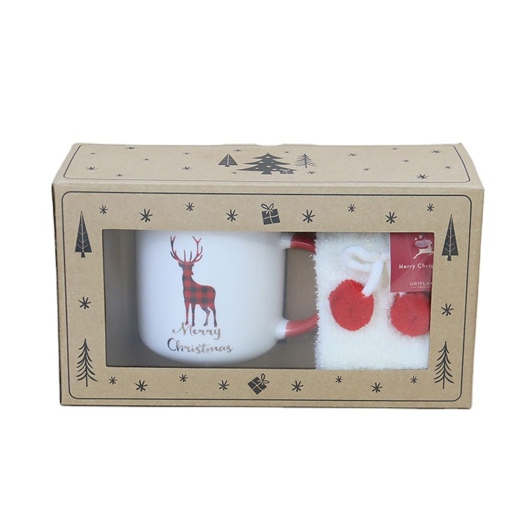 Custom European style bulk deer design medium capacity Christmas Gift Ceramic Enamel Mug