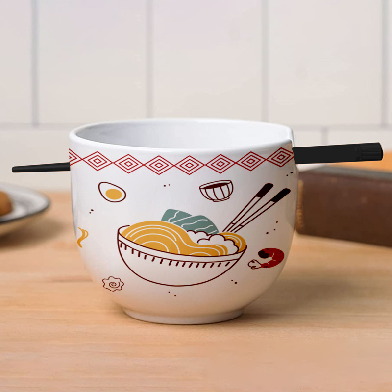 Custom High-quality White Porcelain Ceramic Noodles Ramen Bowl With Chopsticks With Color Gift Box