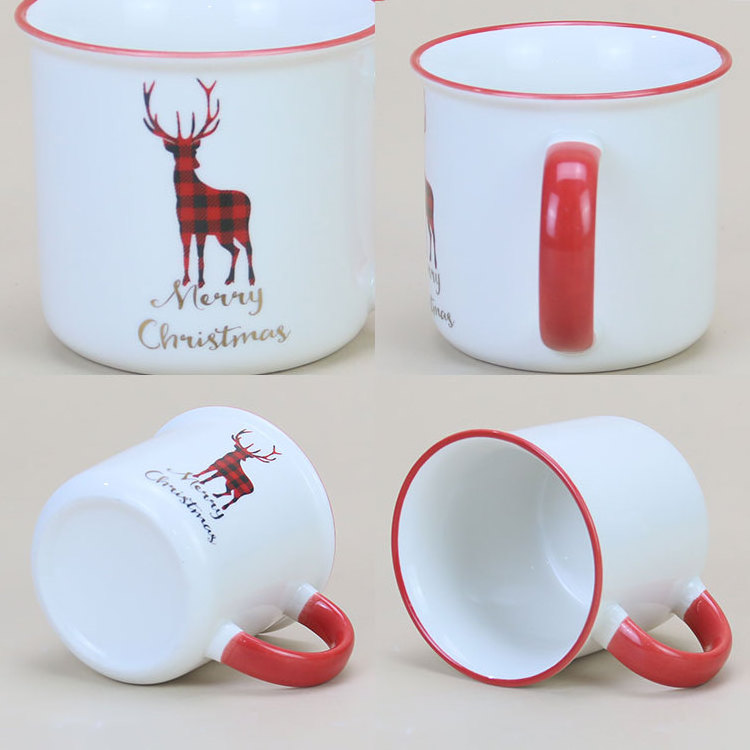 Custom European style bulk deer design medium capacity Christmas Gift Ceramic Enamel Mug